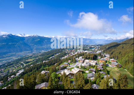 Switzerland, Europe, cloud, clouds, summers, wood, forest, tree, mountain, mountains, panorama, scenery, town, city, Valais, Cra Stock Photo