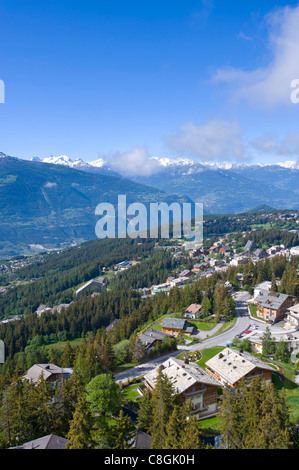 Switzerland, Europe, cloud, clouds, summers, wood, forest, tree, mountain, mountains, panorama, scenery, town, city, Valais, Cra Stock Photo