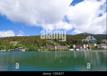 Switzerland, Europe, cloud, clouds, summers, wood, forest, tree, mountain, mountains, lake, panorama, scenery, town, city, Valai Stock Photo