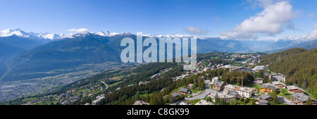 Switzerland, Europe, cloud, clouds, summers, wood, forest, tree, mountain, mountains, panorama, scenery, town, city, Valais, Cra Stock Photo