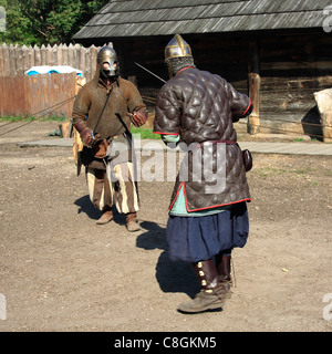 Jomsborg Vikings fighting with swords, Warsaw, Poland Stock Photo