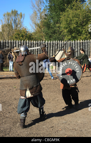 Jomsborg Vikings fighting with swords, Warsaw, Poland Stock Photo