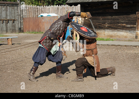 Jomsborg Vikings fighting with swords, Warsaw, Poland Stock Photo