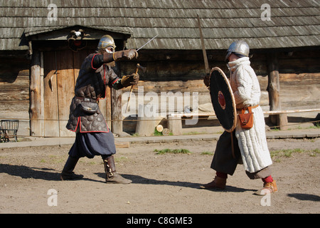 Jomsborg Vikings fighting with swords, Warsaw, Poland Stock Photo