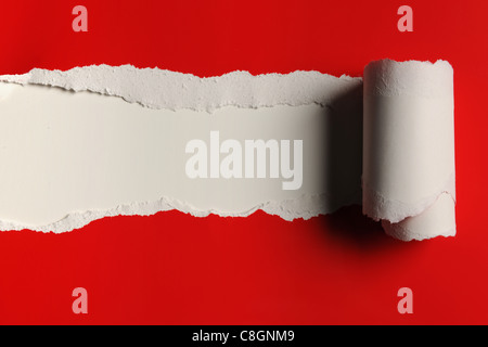 Rip red Paper and white background with space for text Stock Photo