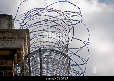 Razor wire on walls of Brixton Prison South London Brixton prison in South London