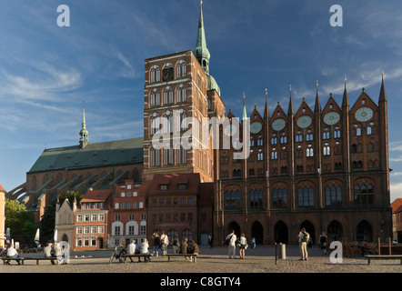 Alter Markt with town Hall & Nikolai Kirche, Stralsund, Mecklenburg-Western Pomerania, Germany, Europe Stock Photo