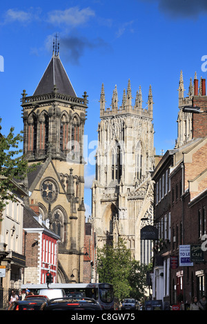 St Wilfred's church and York Minster seen from Duncombe Place, York, North Yorkshire, England Stock Photo