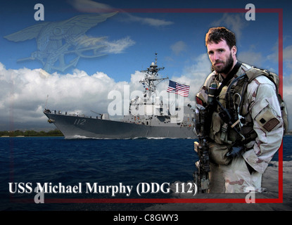 A photo illustration of the guided-missile destroyer USS Michael Murphy (DDG 112). The ship will be named after Lt. Michael P. Murphy (Sea, Air, Land) who was posthumously awarded the Medal of Honor for his actions during combat in Afghanistan on 27 and 28 June 2005. Stock Photo