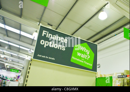 Sign promoting finance purchase options in Homebase store, UK Stock Photo