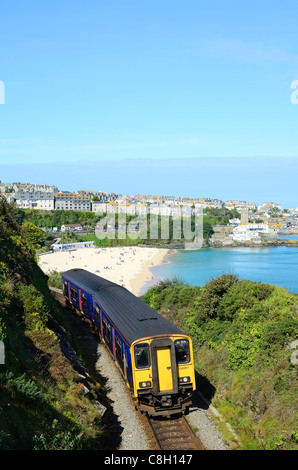 A train leaving st.ives in cornwall on the local branch line Stock Photo