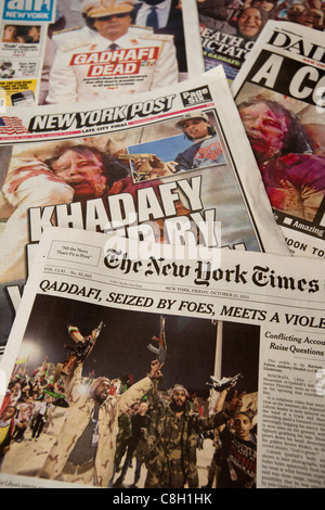 New York newspapers report on the death of Libyan leader Col. Muammar el-Qaddafi Stock Photo