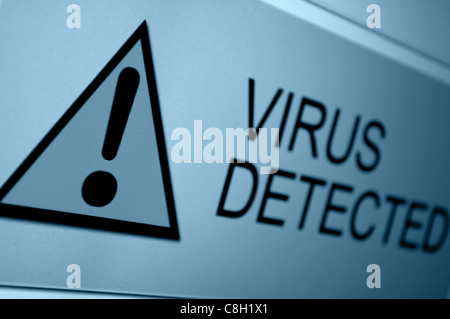 Closeup of Virus Detected Sign on LCD Screen Stock Photo