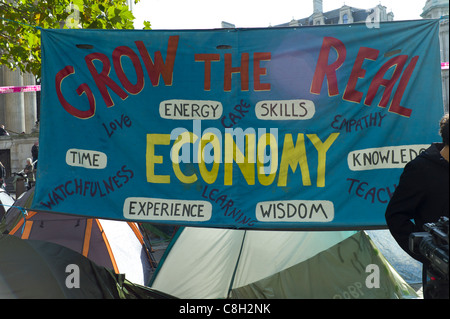 Placards, or banners, or posters at the Anti Capitalist protest St.Paul's Cathedral, London Monday 24 October 2011 Stock Photo