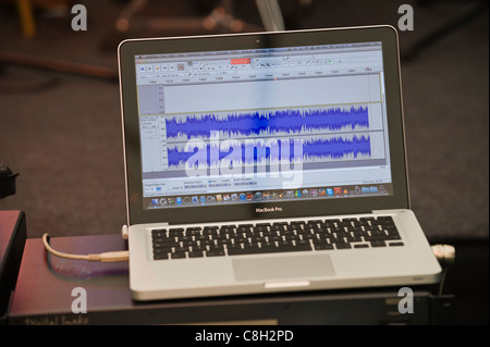 MacBook Pro being used to record a live music performance at Brecon Jazz Festival 2011 Stock Photo