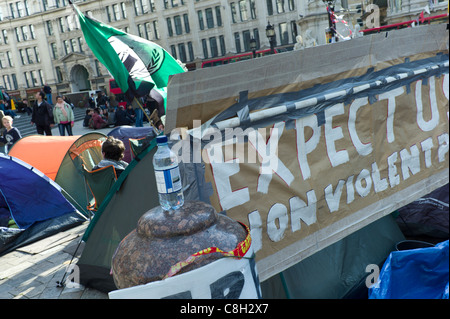 Placards, or banners, or posters at the Anti Capitalist protest St.Paul's Cathedral, London Monday 24 October 2011 Stock Photo