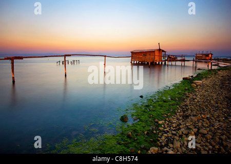 Stilt hut in the Delta of Axios (also know as 'Vardaris') river, Thessaloniki, Macedonia, Greece Stock Photo