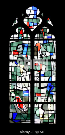 Brussels, Belgium.Eglise de Notre Dame de Bonne Secours / Church of Our Lady of Assistance - Modern stained glass window Stock Photo