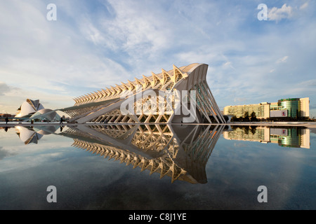Spain, Europe, Valencia, City of Arts and Science, Calatrava, architecture, modern, water Stock Photo