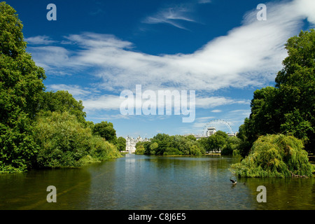 View from St. James Park looking towards London Eye Stock Photo