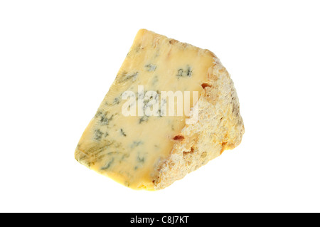 Wedge of Stilton cheese isolated against white Stock Photo
