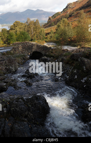 [Ashness Bridge] over 'Barrow Beck', autumn landscape, Borrowdale, [Lake District National Park], Cumbria, England, UK Stock Photo