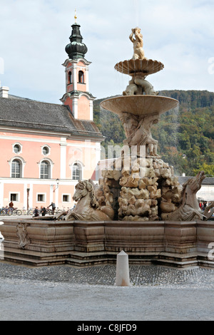 Residenzplatz Fountain, Salzburg Austria Stock Photo