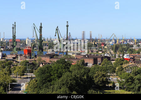 Top view on the shipyards and the port of Gdansk, Poland. Stock Photo