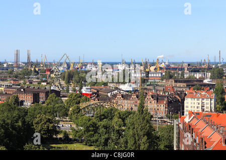 Top view on the shipyards and the port of Gdansk, Poland. Stock Photo