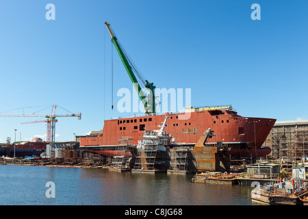Ship during construction works in a shipyard.