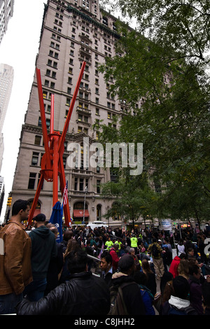 Zuccotti Park in Lower Manhattan is filled with hundreds of Occupy Wall Street protesters on Oct 21 2011 Stock Photo