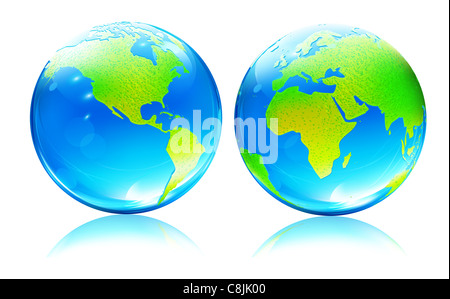illustration of Glossy Earth Map Globes different angles Stock Photo