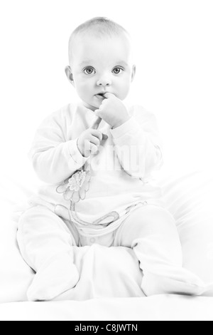 Black and white portrait of an eight month old baby girl Stock Photo