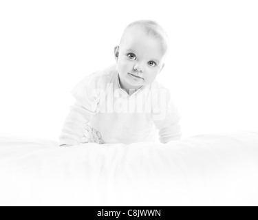 Black and white portrait of an eight month old baby girl Stock Photo