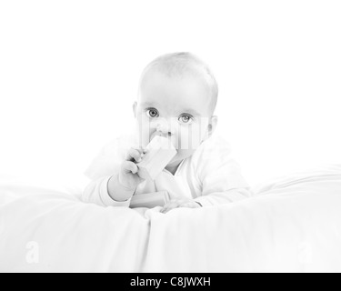 Black and white portrait of an eight month old baby girl Stock Photo