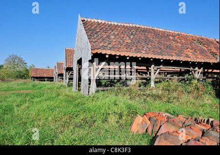 Drying yards and roof tiles at brickworks, Boom, Belgium Stock Photo