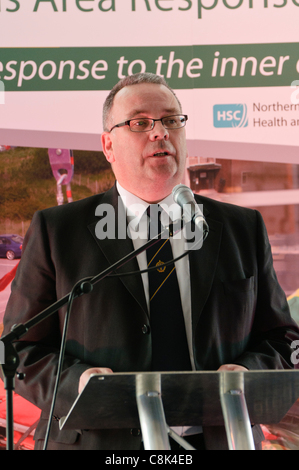 Chief Executive of Northern Ireland Ambulance Service, Liam McIvor, launches their Hazardous Area Response Team (HART). Mr McIvor has since left that position and has joined Business Services Organisation (BSO) which provides business services and support functions to the health and social care sector in Northern Ireland . BELFAST 26/10/2011 Stock Photo