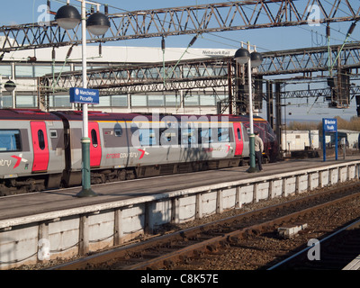 A class 220 'Voyager' train operated by CrossCountry Trains leaving Manchester Piccadilly station. Stock Photo