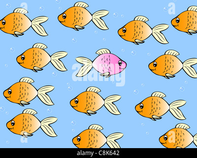 One single fish swimming in different direction Stock Photo