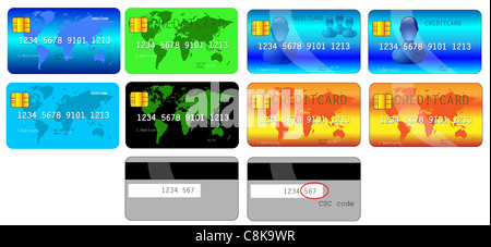 Several creditcard designs front and back Stock Photo