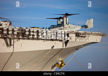 Bow of Vertical Landing/Takeoff Carrier USS Bon Homme Richard with MV-22B Osprey Aircraft on board, San Francisco, California, USA Stock Photo