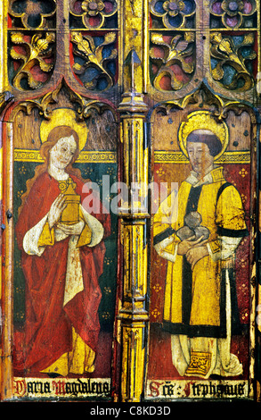 Ludham, Norfolk, rood screen, St. Mary Magdalene and St. Stephen saint saints English medieval screens painting paintings Stock Photo