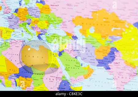 Crystal Ball Over Libya On World Map Stock Photo
