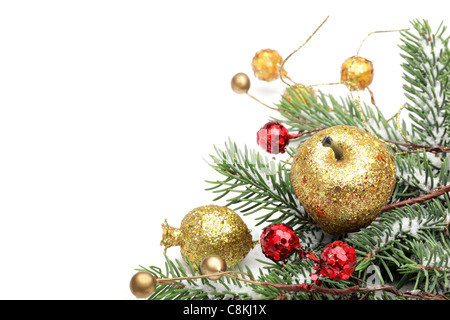 Closeup of Christmas Ornaments on White. Stock Photo