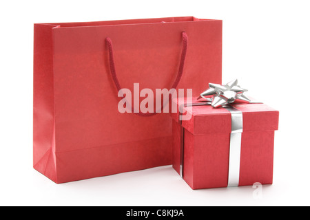 Gift bag and gift box isolated on white background Stock Photo