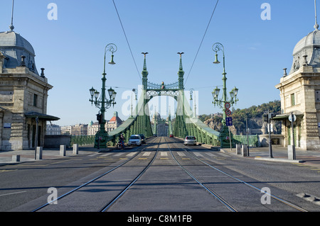 The approach to Szabadság híd - Independance or Liberty Bridge in Budapest Stock Photo