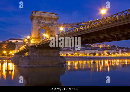 Lanchid or the Chain Bridge in Budapest Hungary over the river Danube in the early morning light Stock Photo
