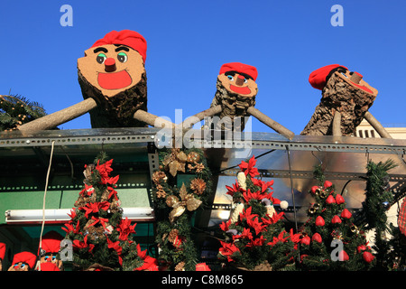 Decorations on a stall on the Fira de Santa Llucia, Christmas Market, on Placa  de la Seu, in the Gothic Quarter, Barcelona Stock Photo