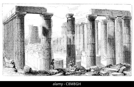 Peristyle Athens Parthenon temple Athenian Acropolis Greece Greek goddess Athena virgin patron Classical cultural monument Stock Photo