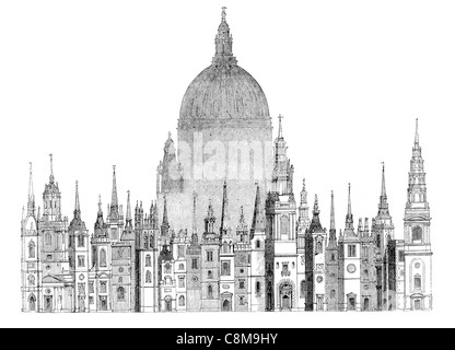 Towers Steeples steeple Sir Christopher Wren 1632 1723 English architect astronomer geometer mathematician physicist Stock Photo